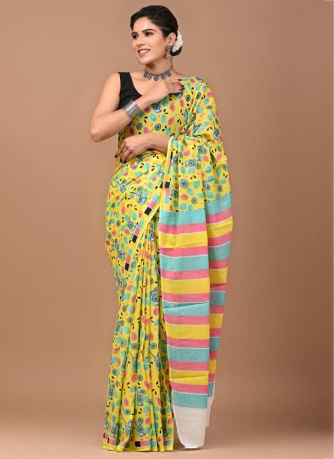 Cotton Multi Colour Casual Wear Printed Saree